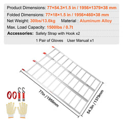 Tri-Fold Aluminum Loading Ramp 1500 lbs 77" x 54" for Tractors ATVs UTVs