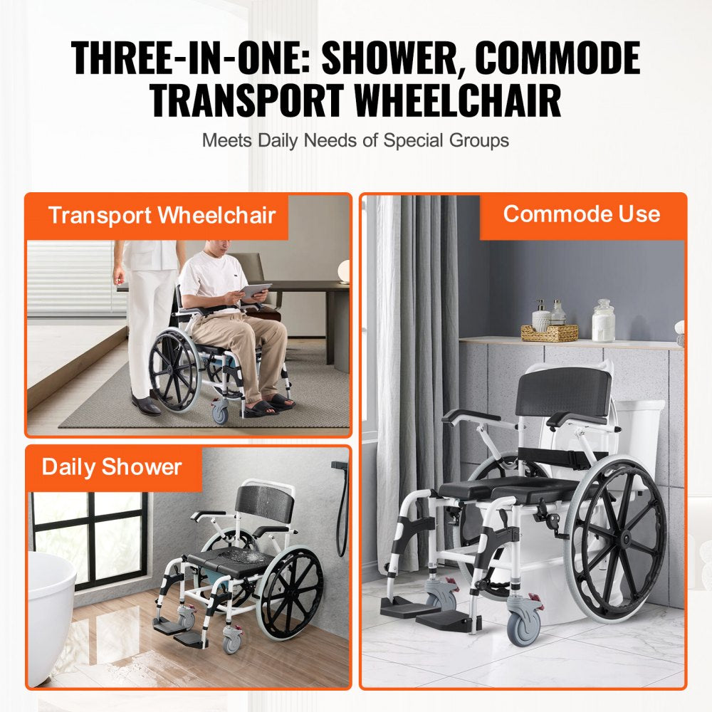 Shower Wheelchair 17.5in Al Alloy Commode Bathroom Wheelchair for Disabled