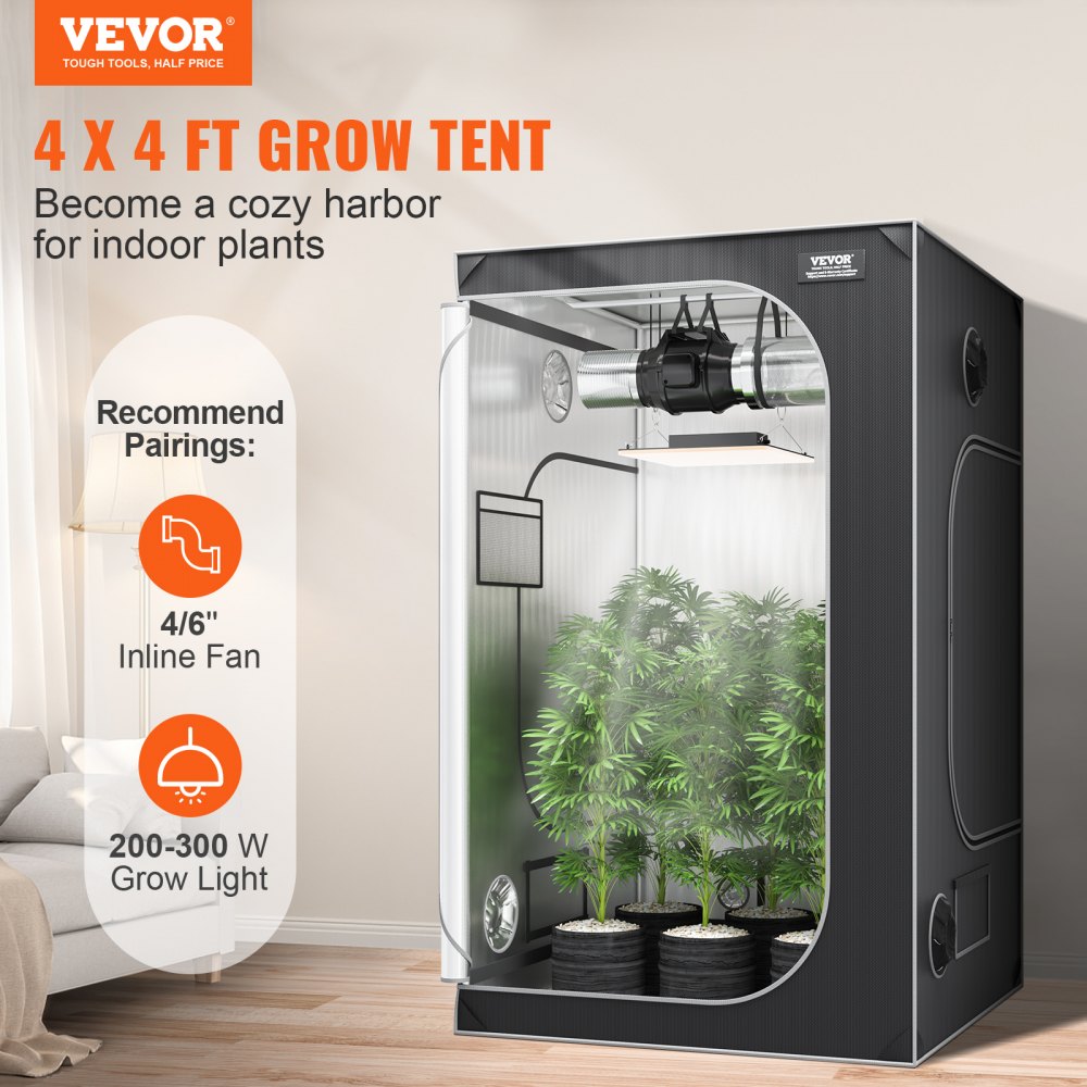 4x4 Grow Tent, 48`` x 48`` x 80``, High Reflective 2000D Mylar Hydroponic Growing Tent with Observation Window, Tool Bag and Floor Tray for Indoor Plants Growing