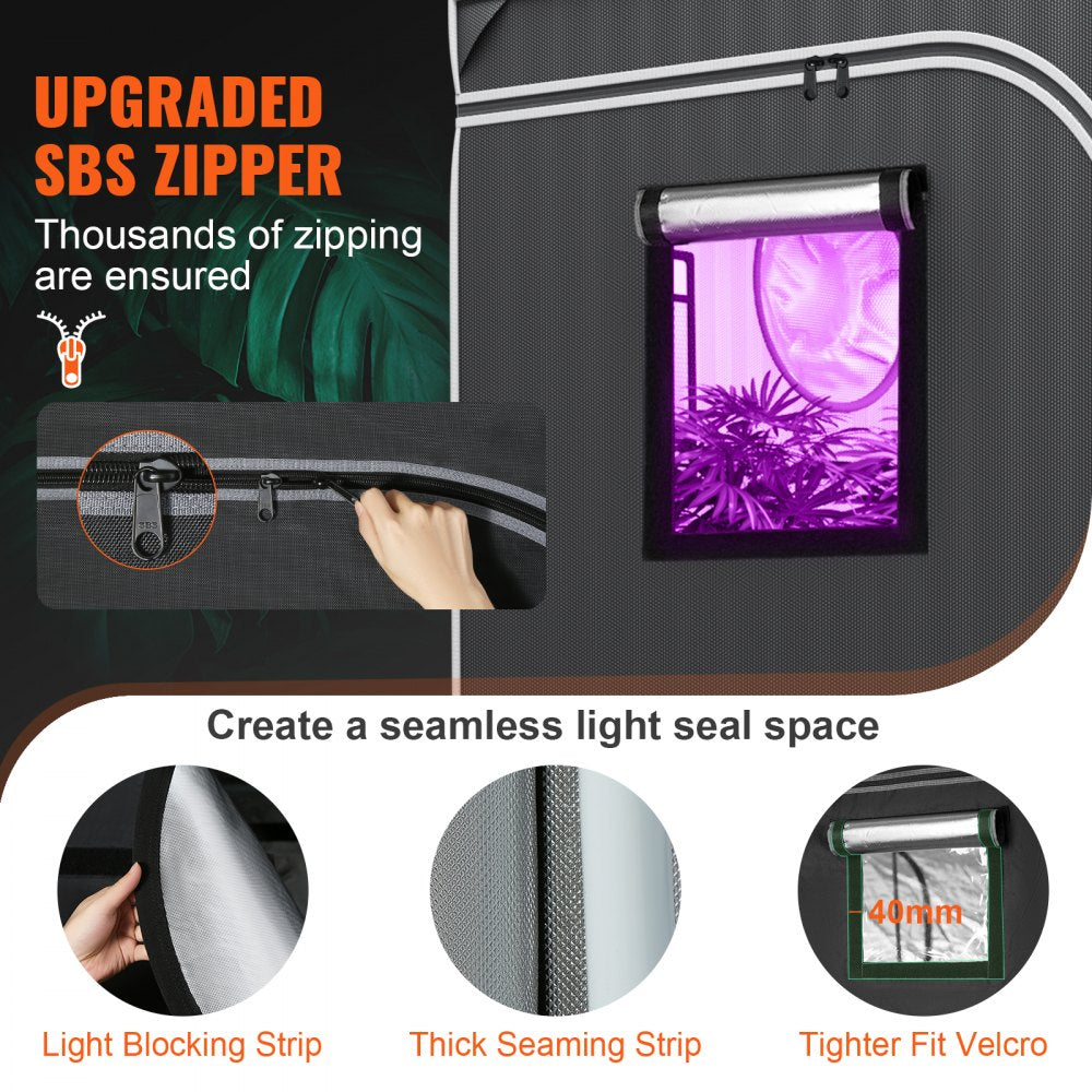 4x4 Grow Tent, 48`` x 48`` x 80``, High Reflective 2000D Mylar Hydroponic Growing Tent with Observation Window, Tool Bag and Floor Tray for Indoor Plants Growing