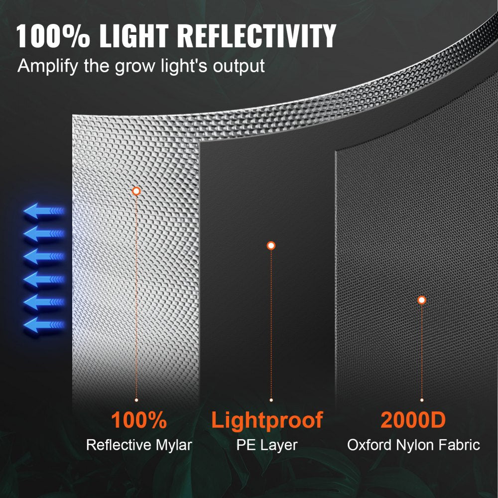 4x4 Grow Tent, 48`` x 48`` x 80``, High Reflective 2000D Mylar Hydroponic Growing Tent with Observation Window, Tool Bag and Floor Tray for Indoor Plants Growing
