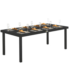 75" x 35" Outdoor Dining Table for 8 People, Rectangular Aluminum Frame Garden Table with All-Weather Faux Wood Top for Garden, Lawn, Patio, Black