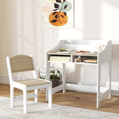 Kids Desk and Chair Set with Storage and Shelves, for Bedroom & Study Room, Gift for 3-8 Years Old, Natural Wood