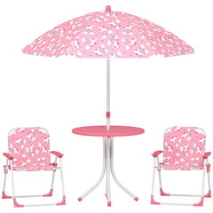 Qaba Kids Picnic Table, Kids Table and Chair Set with 2 Folding Chairs and Umbrella for Backyard, Garden, Patio, Pink