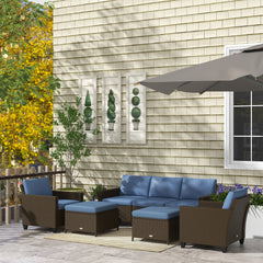 5-Piece Patio Furniture Set with PE Rattan Three-Seater Sofa, Armchairs, Footstools, Cushions, Deep Coffee
