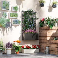 Metal Garden Bed with Trellis for Climbing Plants, Freestanding or Wall Mounted Flower Bed for Garden, Patio, Balcony