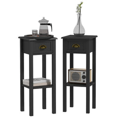 2-Tier Side Tables Set of 2 with Drawer and Shelf, 2 Pieces End Tables for Living Room and Hallway, Black