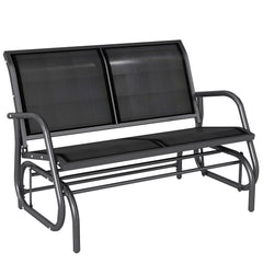 2-Person Outdoor Glider Bench, Patio Double Swing Rocking Chair Loveseat w/Powder Coated Steel Frame for Backyard Garden Porch, Black