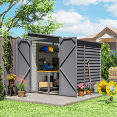 4.6' x 9' Outdoor Storage Shed, Lean to Metal Shed with Foundation Kit, Lockable Doors and Gloves for Patio, Lawn, Gray
