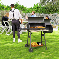 Charcoal BBQ Grill and Smoker Combo with Wheels Steel Portable Backyard BBQ Grill, 231 Sq.In. Cooking Area
