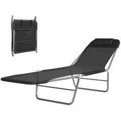 Folding Chaise Lounge Pool Chairs, Outdoor Sun Tanning Chairs with Pillow, Reclining Back, Steel Frame & Breathable Mesh for Beach, Yard, Patio, Black