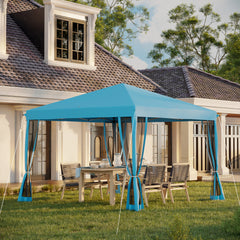10' x 10' Pop Up Canopy Tent with Netting, Instant Gazebo, Screen House Room with Carry Bag, Height Adjustable, for Outdoor, Garden, Patio, Camping, Light Blue