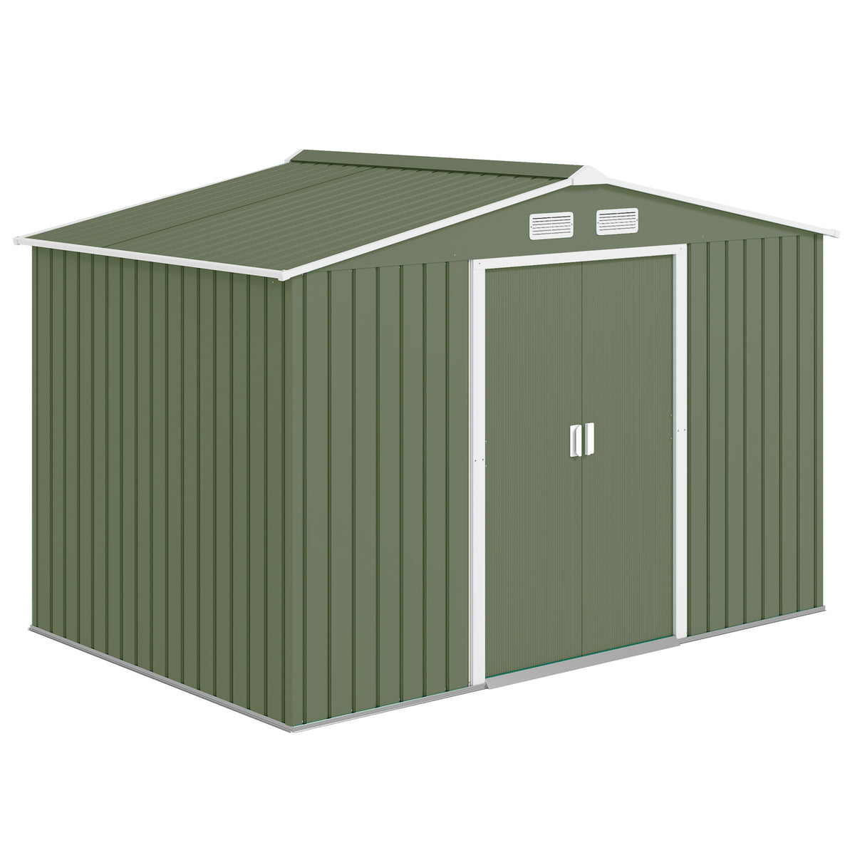 9' x 6' Outdoor Storage Shed, Garden Tool Metal Shed with Foundation Kit, Double Lockable Door, Air Vents and Sloping Roof, for Backyard, Patio, Lawn, Green