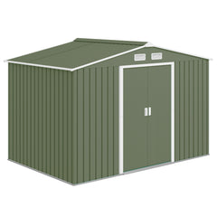 9' x 6' Outdoor Storage Shed, Garden Tool Metal Shed with Foundation Kit, Double Lockable Door, Air Vents and Sloping Roof, for Backyard, Patio, Lawn, Green