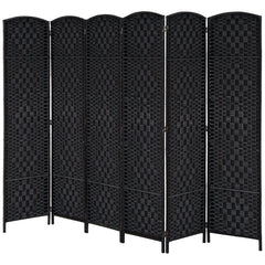 Room Divider 6 Panel, 6FT Tall Folding Privacy Screen, Freestanding Hand-Woven Partition for Room Separation with 360° Hinges, Paper Rope Diamond Weave, Black
