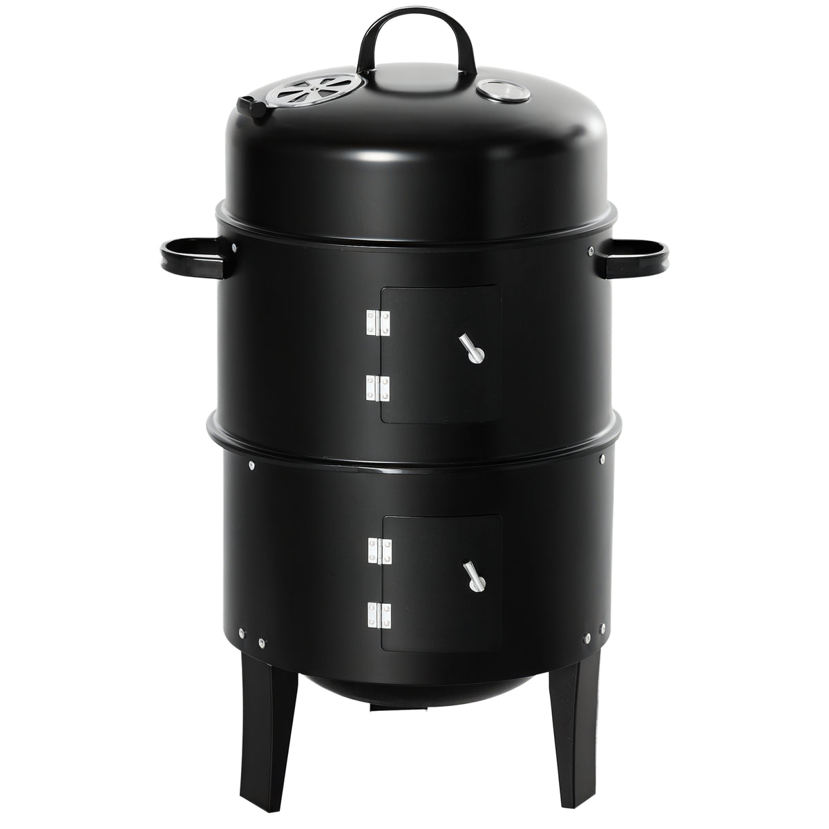 3-in-1 Vertical Charcoal BBQ Smoker Grill with 2 Cooking Areas and Thermometer