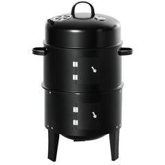 3-in-1 Vertical Charcoal BBQ Smoker Grill with 2 Cooking Areas and Thermometer
