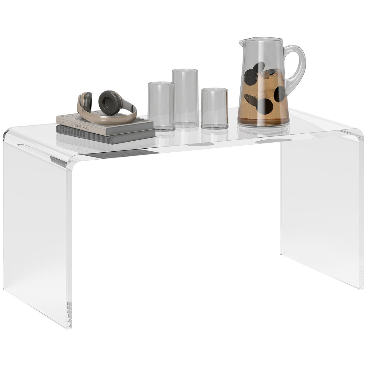 0.6" Thick Acrylic Coffee Table, 32" Long Rectangle Waterfall Coffee Table, Clear