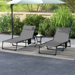 Folding Chaise Lounge Set with Reclining Back, 25.6" x 74" x 14.2", Gray