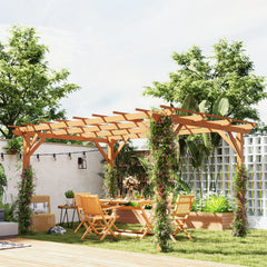 10' x 13' Wood Pergola, Outdoor Gazebo Grape Trellis with Stable Structure for Climbing Plant Support, Dark Brown