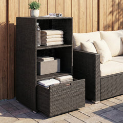 Valet Pool Towel Rack, Water-Resistant PE Plastic Rattan Wicker Storage Organizer, 2 Shelves, 1 Basket Drawer