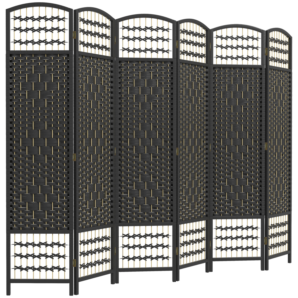 6 Panel Folding Room Divider Portable Privacy Screen Wave Fiber Room Partition for Home Office Black