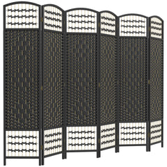6 Panel Folding Room Divider Portable Privacy Screen Wave Fiber Room Partition for Home Office Black