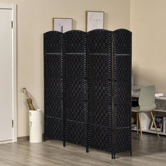 Room Divider 4 Panel, 6FT Tall Folding Privacy Screen, Freestanding Hand-Woven Partition for Room Separation with 360° Hinges, Paper Rope Diamond Weave, Black