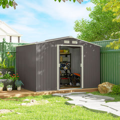 9' x 6' Outdoor Storage Shed, Garden Tool Metal Shed with Foundation Kit, Double Lockable Door, Air Vents and Sloping Roof, for Backyard, Patio, Lawn, Gray