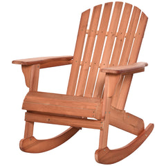 Wooden Adirondack Rocking Chair Outdoor Lounge Chair Fire Pit Seating with Slatted Wooden Design, Fanned Back, Teak
