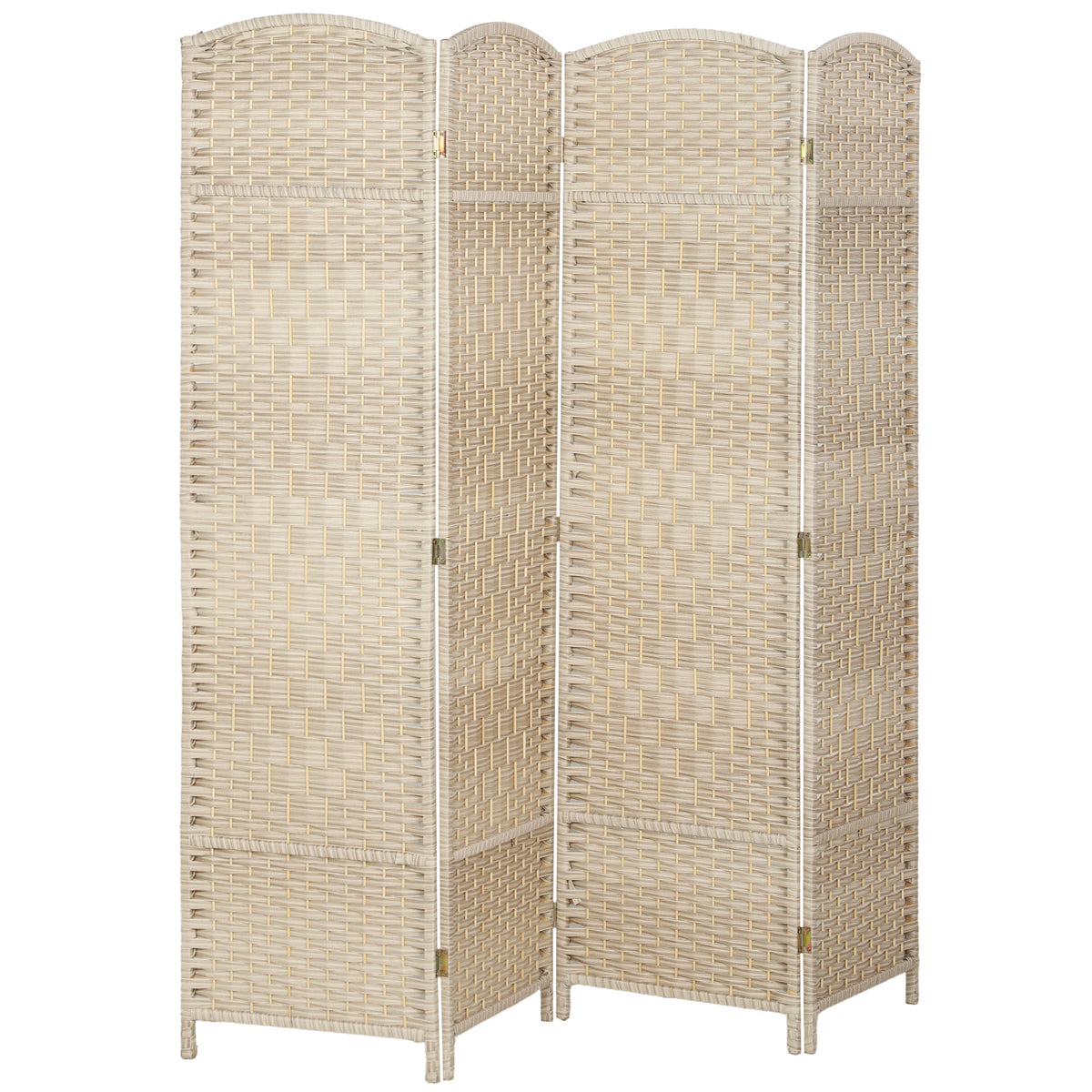 Folding Room Divider Screen 4 Panel 6' Tall Privacy Screen Freestanding Wood Partition for Home Office, Washed Oak