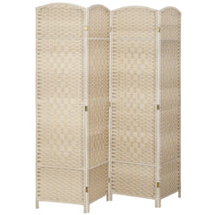 Folding Room Divider Screen 4 Panel 6' Tall Privacy Screen Freestanding Wood Partition for Home Office, Washed Oak
