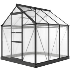 Polycarbonate Greenhouse, Heavy Duty Outdoor Aluminum Walk-in Green House Kit Vent Door, 6.2'x6.2'x6.6' Gray