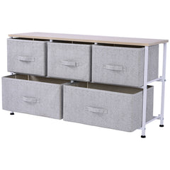 40" L 5 Drawer Horizontal Storage Cube Dresser Unit Bedroom Organizer Living Room Shelf Tower with Fabric Bins, Light Gray