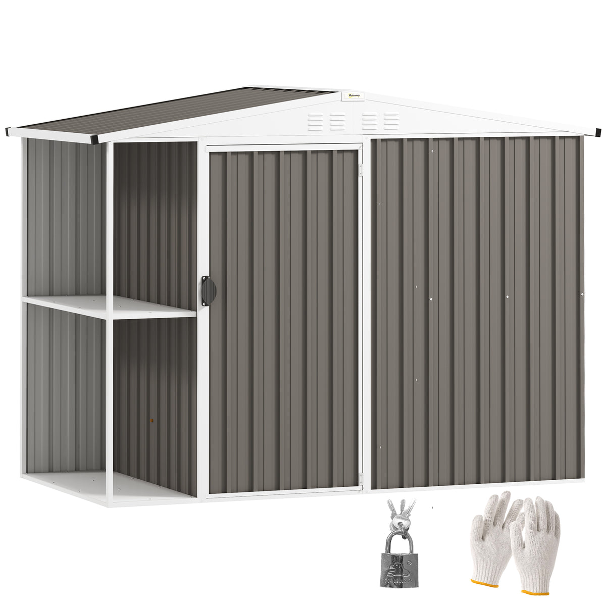8 x 4ft Outdoor Garden Shed, Metal Shed with Air Vents and Lock for Backyard, Garden, Patio, Warm Gray