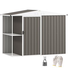 8 x 4ft Outdoor Garden Shed, Metal Shed with Air Vents and Lock for Backyard, Garden, Patio, Warm Gray