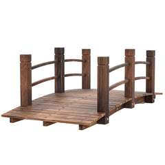 Fir Wood Garden Bridge Arc Walkway with Side Railings for Backyards, Gardens, and Streams, Stained Wood, 60" x 26.5" x 19"