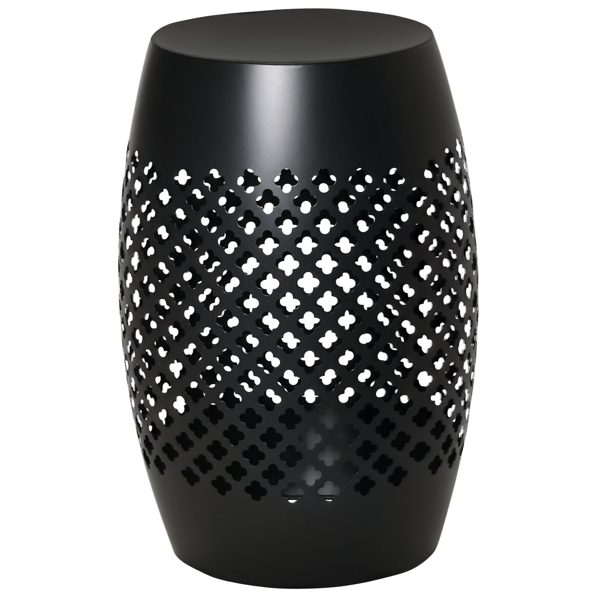 12" Steel Outdoor Side Table, Round Hollow Drum Patio End Table, Accent Table for Indoor and Outdoor, Black
