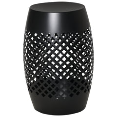 12" Steel Outdoor Side Table, Round Hollow Drum Patio End Table, Accent Table for Indoor and Outdoor, Black