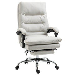 Microfibre Executive Massage Office Chair, Computer Desk Chair, Reclining Chair with Footrest, Double-tier Padding, Swivel Wheels, Cream White