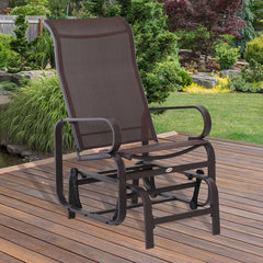 Gliding Lounger Chair, Single Rocker with Lightweight Metal & Mesh Construction, brown