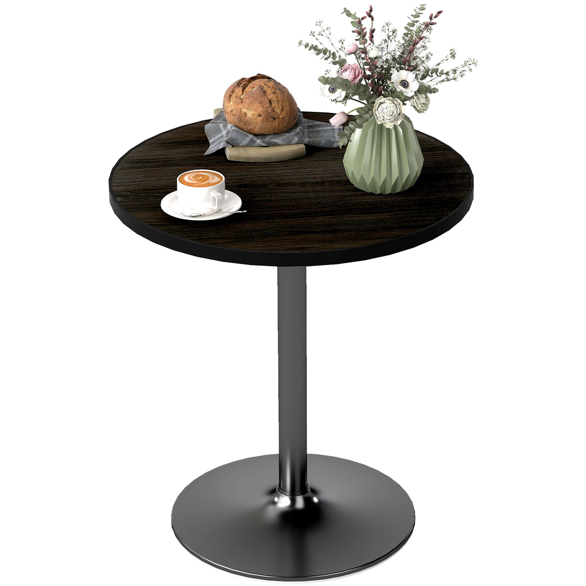Round Dining Table for 2-4 People, Small Kitchen Table with Wood Grain Top, Black