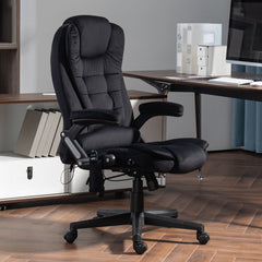 6 Point Executive Office Chair with Heat, Velvet High Back Vibrating Massage Office Chair, Black