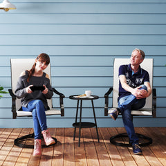 Patio Swivel Chairs Set of 2, High Back Patio Dining Chairs with All-Weather Mesh for Backyard, Lawn, Garden, Cream