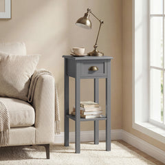 2-Tier Side Table with Drawer and Shelf, End Table for Living Room and Hallway, Gray