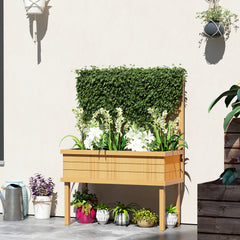 Elevated Wood Planter with Trellis for Climbing Plants, Raised Garden Bed with Legs and Drainage Holes, Natural Wood
