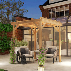 6.6' x 6.6' Wood Pergola, Outdoor Gazebo Grape Trellis with Stable Structure for Climbing Plant Support, Dark Brown