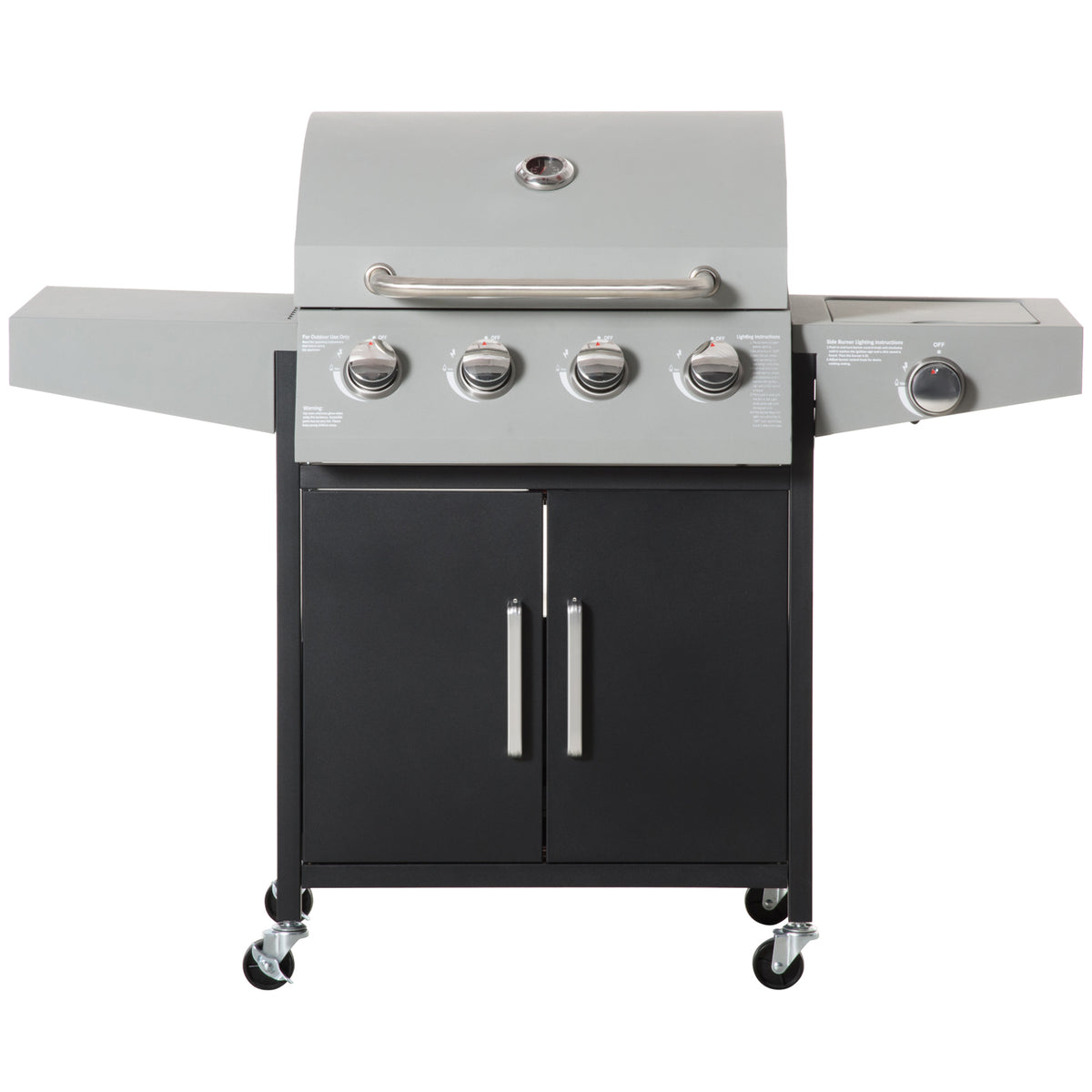 52" Barbecue Grill with Wheels 4+1 Burner Liquid Propane Gas Grill Outdoor Cabinet Style BBQ Trolley w/ Side Burner, Warming Rack, Storage Cabinet