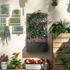 Metal Garden Bed with Trellis for Climbing Plants, Freestanding or Wall Mounted Flower Bed for Garden, Patio, Balcony
