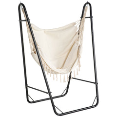 Hammock Chair with U Shape Stand, Hammock Swing Chair with A Side Pocket, Cream White